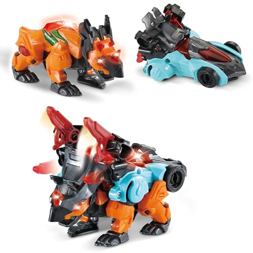 Vtech Switch & Go Dinos - Combo Triceratops – 2in1 Dino-Auto-Spielfigur mit Simm-, Geräusch- und Lichteffekten – Inklusive Triceratops-Faktenkarte – Für Kinder von 3-8 Jahren von Vtech