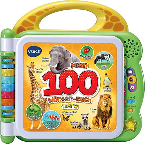 Vtech 80-609544 Baby Mein 100-Wörter-Buch Tiere, Interaktives Bildwörterbuch zum Lernen erster Wörter, Tierbuch mit 12 bilingualen Seiten in Deutsch-Englisch, Für Kinder von 2-5 Jahren von VTech Baby