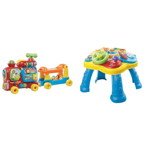 VTech ABC-Eisenbahnspielzeug, bunt, deutsch & Baby Abenteuer Spieltisch – Bunter Babyspieltisch mit 6 Spielfeldern und interaktiven Elementen von Vtech