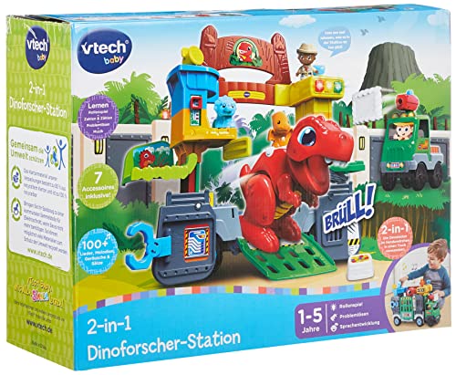 Vtech Baby 2-in-1 Dinoforscher-Station – Großes Fahrzeug und Dino-Spielset in einem mit vielen Figuren, Musik, und Lernsätzen – Für Kinder von 1-5 Jahren von Vtech