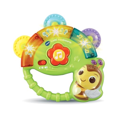 VTech Lumi Tamburin, Baby-Musikinstrument, interaktives Tamburin-Rassel, feinmotorisches Spiel, musikalisches Erlebnis, Geschenk für Babys ab 3 Monaten – Inhalt in Französisch von Vtech