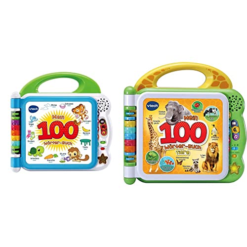 VTech Baby Mein 100-Wörter-Buch – Interaktives Bilderbuch zum Lernen erster Wörter mit 12 bilingualen Seiten in Deutsch-Englisch – Für 2-5 Jahren & Baby Mein 100-Wörter-Buch: Tiere – Für 2-5 Jahren von Vtech