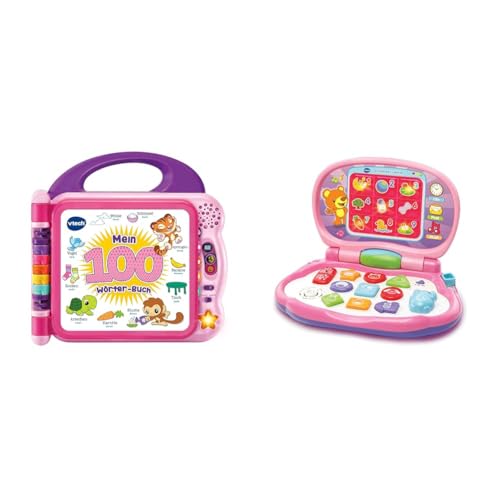 VTech Baby Mein 100-Wörter-Buch pink – Interaktives Bilderbuch zum Lernen erster Wörter mit 12 bilingualen Seiten in Deutsch-Englisch – Für Kinder von 2-5 Jahren & Baby 80-191254 von Vtech