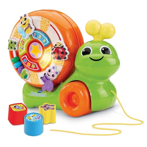 VTech - Rouli-Escargot Maxi Entdeckungen, 2-in-1 Ziehspielzeug, Formsortierer, Lernspiele, Schnecke zum Spazierengehen, musikalisches und interaktives Spielzeug, Geschenk für Kinder ab 1 Jahr – Inhalt von Vtech