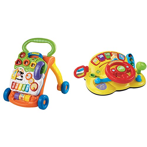 VTech Baby Spiel- und Laufwagen – Lauflernwagen mit regulierbarer Geschwindigkeit, Musik und abnehmbarem Spielboard – Für Kinder von 12-36 Monaten & 80-166604 80-166604-Lustige Fahrschule von Vtech