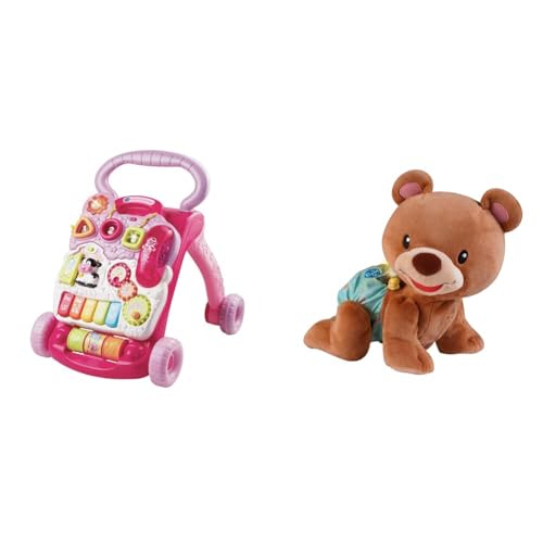 VTech Baby Spiel- und Laufwagen pink – Lauflernwagen mit regulierbarer Geschwindigkeit & VTech Baby Krabbel-mit-mir-Bär – Interaktives Plüschtier, das alleine krabbelt von Vtech