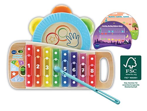 VTech Baby interaktives Holzxylophon mit Tamburin – leuchtendes Musikspielzeug aus 100 % FSC®-Holz – für Kinder von 1,5–4 Jahren (Sprache: Deutsch) von Vtech