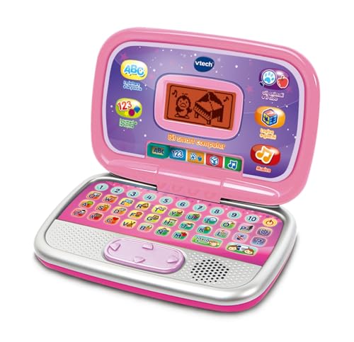 VTech Bit Smart Computer Rosa, interaktiver Computer für Kinder, Computer mit Maus und Lichteffekten, bequemer Griff, Kinderspiel mit Tieren und Formen, italienische Sprache, Batterien im Lieferumfang von Vtech