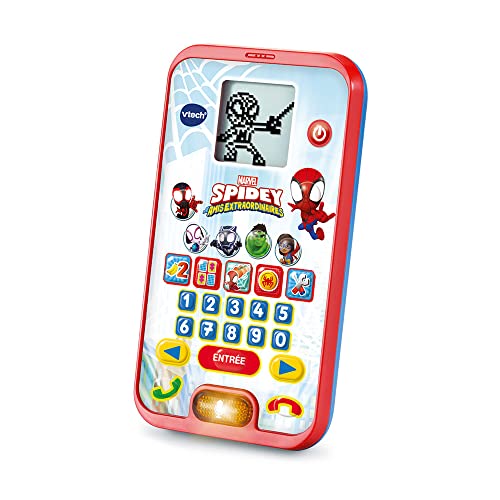 VTech Disney Junior Spidey, das pädagogische Smartphone von Spidey, Kinderhandy mit Hintergrundbeleuchtung, 4 Spiele, interaktives Spielzeug, Geschenk für Kinder von 3 Jahren bis 7 Jahren – Inhalt in von Vtech