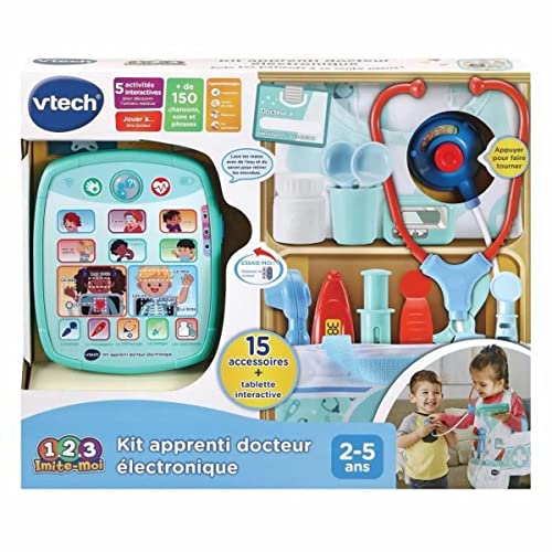 VTech - Elektronisches Lehrlings-Set, Doktorkoffer mit interaktiven Kinder-Tablets und Lernspielen, 16 Teile und Spielzubehör, Geschenk für Kinder von 2 Jahren bis 5 Jahren – Inhalt auf Französisch von Vtech