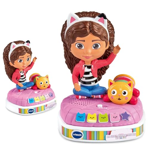 VTech Erzählt leuchtende Geschichten von Gabby, interaktives Spielzeug Geschichten mit Geräuschen, Kissen verwendbar als Nachtlicht, 4 interaktive Tasten, italienische Sprache, Batterien im von Vtech