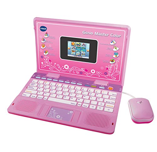 VTech Genio Master Color Bilingue Laptop für Kinder, Farbdisplay, Vokabellehrer, Mathematik, Wissenschaft über 180 Aktivitäten in Spanisch und Englisch, Rosa (80-133867) von Vtech