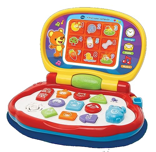 VTech Il Mio Super Computer, interaktiver Computer für Kinder, Computer mit Maus Lichteffekte, praktischer Griff, Kinderspiel mit Tieren und Musik, italienische Sprache, Batterien im Lieferumfang von Vtech