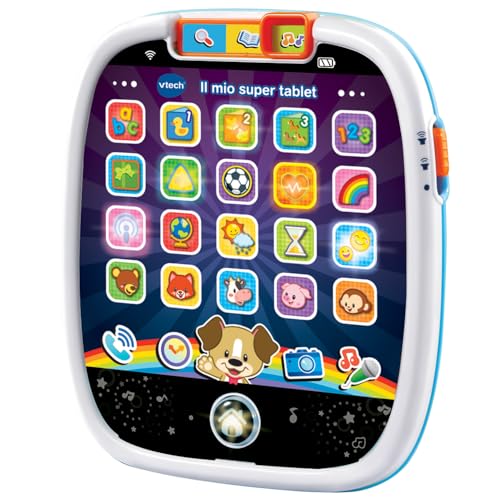 VTech Il Mio Super Tablet, Tablet für Kinder mit 25 interaktiven Symbolen und Lichteffekten, praktischer Griff, Kinderspiel mit Tieren, Formen und Zahlen, italienische Sprache, inklusive Batterien, von Vtech