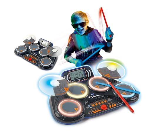 VTech Kidi DJ Drums, Elektronisches Schlagzeug für Kinder mit Leuchtpads, Musikspiele, Bluetooth-Modus und integriertem Mikrofon, Stäbchen im Lieferumfang enthalten, italienische Sprache, Batterien im von Vtech