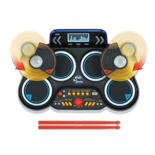 VTech - Kidi DJ Drums, elektronisches Schlagzeug für Kinder mit Leuchtpads, Becken, Sticks, Bluetooth, Klinkenstecker für Kopfhörer, Lernen und Spiele, Geschenk für Kinder ab 6 Jahren – Inhalt auf von Vtech