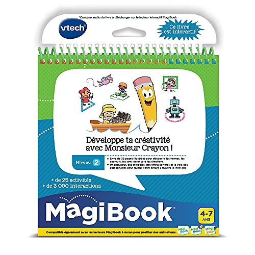 VTech MagiBook, Lernbuch für Kinder, Level 2, entwickelt deine Kreativität mit Mr. Crayon, illustrierte und interaktive Seiten, Geschenk für Jungen und Mädchen von 4 Jahren bis 7 Jahren – Inhalt in von Vtech