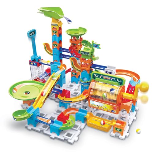 VTech - Marble Rush, Elektronische Kugelbahn Super Action Set Electronic L200E, Bauspiel, 102 Teile, 10 Kugeln, Geschenk für Kinder ab 4 Jahren – Inhalt in Französisch von Vtech