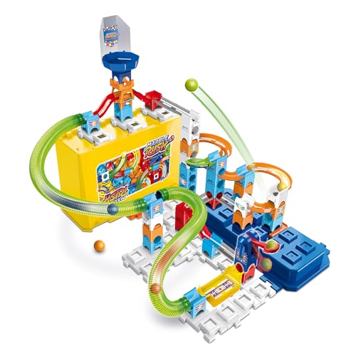 VTech - Marble Rush, Kugelbahn Build & Store Box Set M400, Bauspiel und Aufbewahrungsbox, 65 Stück, 5 Kugeln, Geschenk für Kinder ab 4 Jahren – Inhalt in Französisch von Vtech