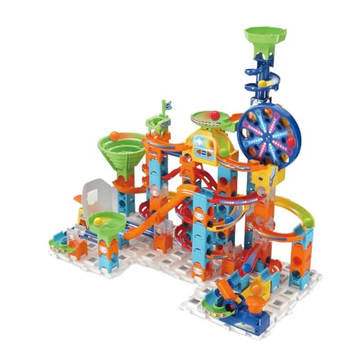 VTech Marble Rush Adventure Set Murmelbahn, Bauspielzeug mit 10 Murmeln und 128 Bausteinen, farbcodiert, mit Musik und Ton, für Kinder ab 4, mehrfarbig, 31,8 x 72 x 71 cm, englische Version von Vtech