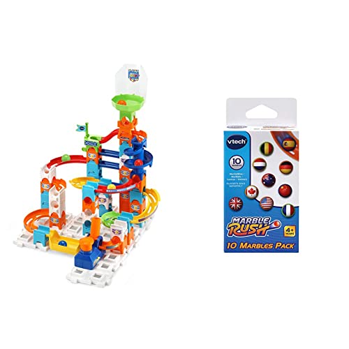 VTech Marble Rush - Adventure Set S100 – Für 4-12 Jahren & Marble Rush - 10er-Set MarBalls – Zusätzliche Kugeln für alle Marble Rush Murmelbahnen – Mit Länderflaggen – Für Kinder von 4-12 Jahren von Vtech