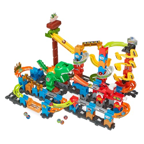 VTech Marble Rush - Dino Adventures Magnetic Set XL400 E – Interaktive Murmelbahn mit spannenden Bahnelementen und verschiedenen Aufbaumöglichkeiten – Für Kinder von 4-12 Jahren von Vtech