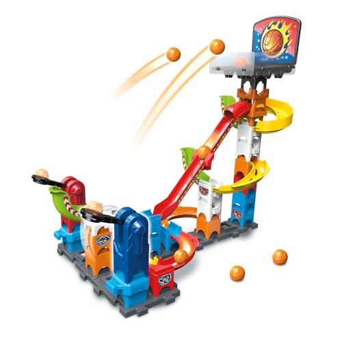 VTech - Marble Rush, Kugelbahn Basketball Set S500, BAU- und Katapultspiel mit Basketballkorb, 41-teilig, 6 Kugeln, Geschenk für Kinder ab 4 Jahren – Inhalt auf Französisch von Vtech