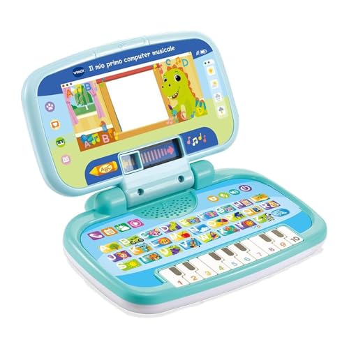 VTech Mein erster Musikcomputer, interaktiver Computer für Kinder, Computer mit 4 Anwendungen/Spielen, praktischer Griff, Kinderspiel mit ABC-Tastatur, italienische Sprache, Batterien im Lieferumfang VTech Mein erster Musikcomputer, interaktiver Computer für Kinder, Computer mit 4 Anwendungen/Spielen, praktischer Griff, Kinderspiel mit ABC-Tastatur, italienische Sprache, Batterien im Lieferumfang von Vtech