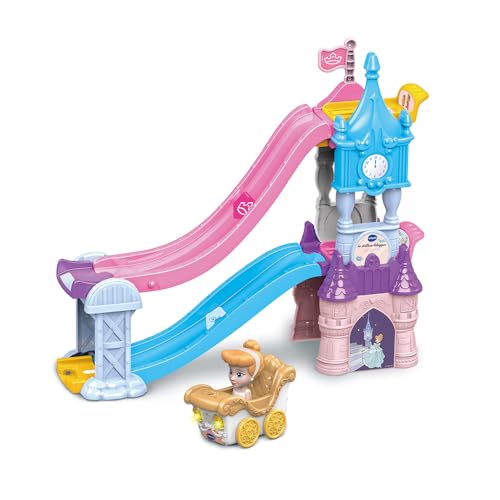 VTech - TUT TUT Flitzer Disney Prinzessinnen, das verzauberte Schloss mit Aschenputtel-Hochzeitskutsche, Rennstrecke, 2 magische Zonen, Geschenk für Kinder von 1 Jahr bis 5 Jahren – Inhalt auf von Vtech