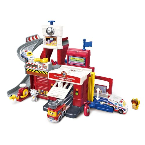 VTech - TUT TUT Bolides Serie Pro, Super Feuerwehrwache interaktiv mit Suzie Feueralarm, Rennstrecke, 4 magische Zonen, Geschenk für Kinder von 2 Jahren bis 6 Jahren – Inhalt auf Französisch von Vtech