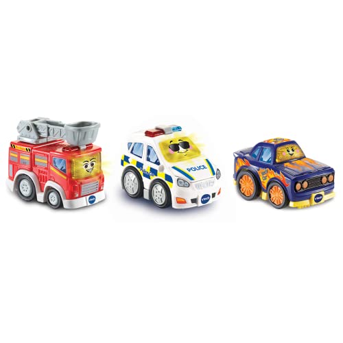 VTech Toot-Toot Drivers 3-teiliges Auto-Set mit Feuerwehrauto, Polizeiauto und Rennfahrer | Interaktives Kleinkindspielzeug für Rollenspiele, Lichter & Geräusche | Für Jungen & Mädchen ab 12 Monaten, von Vtech