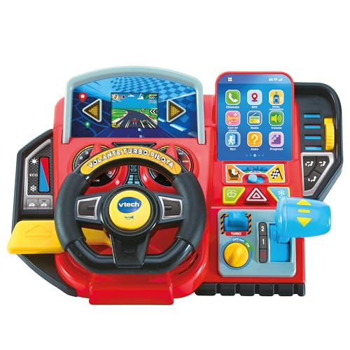 VTech Turbo Pilot-Lenkrad, Lenkrad für Kinder mit interaktivem Armaturenbrett, über 20 Lernspiele und 9 Schaltungen, LCD-Display, Hupe und Richtungsanzeige, italienische Sprache, Batterien im VTech Turbo Pilot-Lenkrad, Lenkrad für Kinder mit interaktivem Armaturenbrett, über 20 Lernspiele und 9 Schaltungen, LCD-Display, Hupe und Richtungsanzeige, italienische Sprache, Batterien im von Vtech