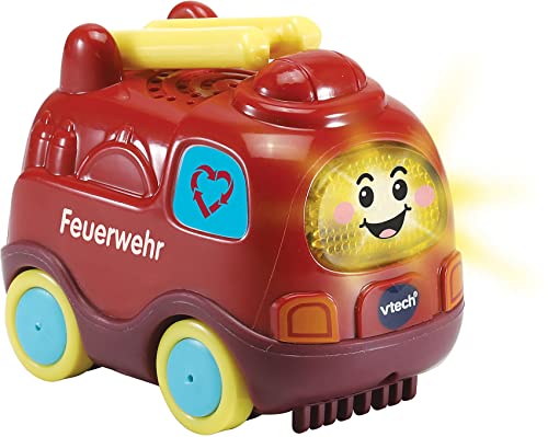 Vtech TUT TUT Baby Flitzer - Feuerwehr aus Bio-basiertem Kunststoff – Spielzeugauto mit Musik, aufleuchtender Taste, spannenden Sätzen und Geräuschen – Für Kinder von 1-5 Jahren von Vtech