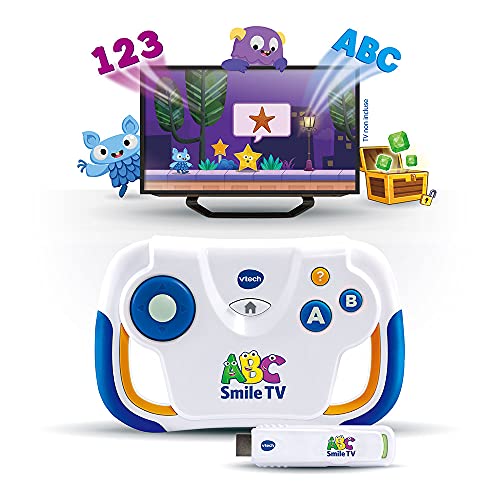 VTech - ABC Smile TV, Meine erste Lernkonsole, Spiel- und Lernkonsole mit kabellosem Controller, HDMI-Stick, Plug and Play, Geschenk für Kinder von 3 Jahren bis 7 Jahren – Inhalt in Französisch von Vtech