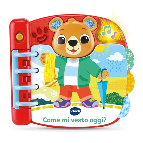 VTech Wie kleide ich mich heute an? Interaktives und sensorisches Buch für Kinder, lernt, Kleidung und Wetter zu kombinieren, mehr als 50 Melodien enthalten, interaktive Seiten, italienische Sprache, von Vtech