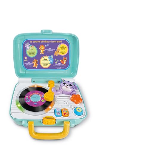 VTech Wisky, Micio Plattenspieler, Plattenspieler für Kinder, 5 Front-Rückscheiben, Lautstärkeregelung, Koffer inklusive, 6 Lieder, italienische Sprache, Batterien im Lieferumfang enthalten, 1-4 Jahre von Vtech