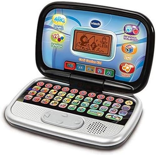 VTech Ordi Genius Kid Schwarz, Kindercomputer mit Hintergrundbeleuchtung, 20 Aktivitäten und Lernspiele, Lernspielzeug, Geschenk für Kinder von 3 Jahren bis 7 Jahren – Inhalt in Französisch von Vtech