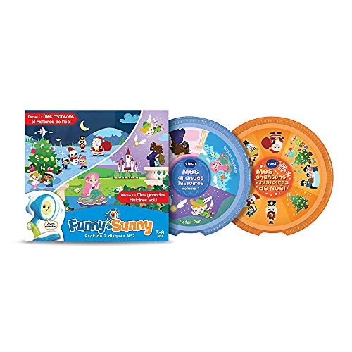 VTech - Funny Sunny, Nachfüllpack Nr. 2, 2 Scheiben, Meine Lieder und Weihnachtsgeschichten, Meine großen Geschichten Band 1, Geschenk für Kinder von 3 Jahren bis 8 Jahren – Inhalt auf Französisch von Vtech