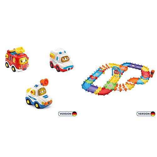 Vtech 80-242104 TUT TUT Baby Flitzer - 3er Set Einsatzfahrzeuge (Feuerwehrauto, Rettungswagen, Polizei), Babyautos, Mehrfarbig & TUT TUT Baby Flitzer - Straßenset Deluxe, Babyautos, Mehrfarbig von Vtech