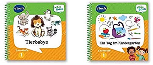 Vtech 80-480004 Lernstufe 1-Tierbabys MagiBook Lernbücher, Mehrfarbig & 80-481204 Lernstufe 1 - EIN Tag im Kindergarten MagiBook Lernbücher, Mehrfarbig von Vtech