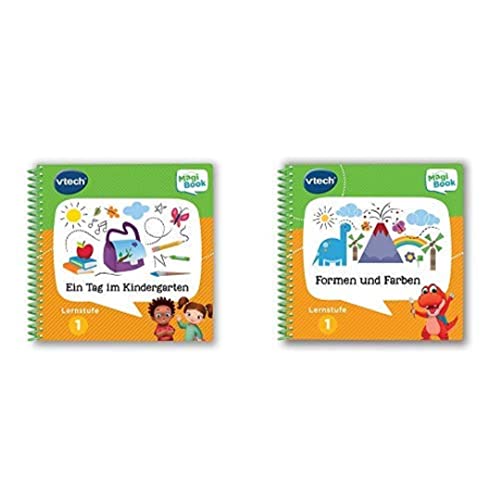 Vtech 80-481204 Lernstufe 1 - EIN Tag im Kindergarten MagiBook Lernbücher, Mehrfarbig & 80-480504 - Magibook - Lernstufe 1 - Formen und Farben von Vtech