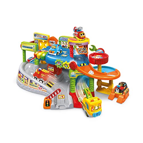 VTech - Tut Tut Bolides, Meine erste interaktive Garage mit Lastwagen Äthan Pro de la Depanne, Garage für Kinderautos, 9 magische Zonen Geschenk für Kinder von 1 Jahr bis 5 Jahre, Französische Version von Vtech