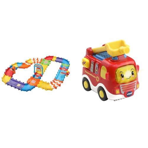 Vtech 80-524404 TUT TUT Baby Flitzer - Straßenset Deluxe, Babyautos, Mehrfarbig & 80-514004 TUT TUT Feuerwehrauto Babyspielzeug, Mehrfarbig von Vtech