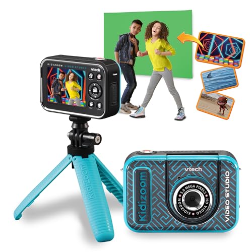 Vtech Kidizoom Video Studio HD blau – Kinderkamera mit Greenscreen, Stativ, Effekten, Selfielinse und vielem mehr – Für Kinder von 5-12 Jahren, único von Vtech