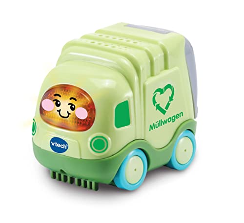 VTech Tut Tut Baby Flitzer - Müllwagen aus bio-basiertem Kunststoff – Spielzeugauto mit Musik, aufleuchtender Taste, spannenden Sätzen und Geräuschen – Für Kinder von 1-5 Jahren von Vtech