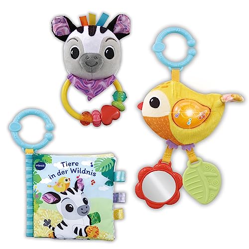 VTech Baby - Babys Tierfreunde-Geschenkset – Spielzeug-Set aus Stoffbuch, singendem Vogel und Zebrarassel – Für Kinder von 0-24 Monaten von VTech Baby