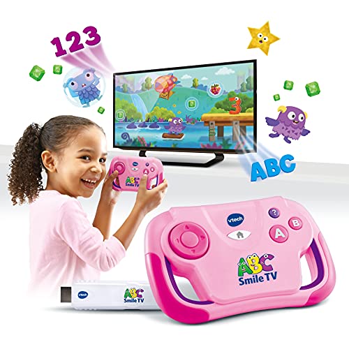 VTech ABC Smile TV pink – Kabellose Lernkonsole mit HDMI-Stick für den Fernseher mit 15 Spiel-Level für stundenlangen Lernspaß – Für Kinder von 3-7 Jahren von Vtech