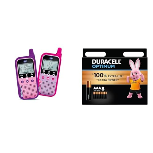 Vtech Kidi Talkie Rosa – Walkie-Talkie für Kinder mit Display und Spielen, elektronisches Lernspielzeug – französische Version + Duracell Optimum Batterien AAA, 8 Stück, bis zu 100% Extra Power oder von Vtech