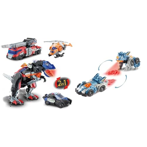 Vtech Switch and Go Dinos 3-in-1 Super-T-Rex – Dino-Auto-Transformer & Switch and Go Dinos Fire-Mini-Triceratops – Dino-Auto-Transformer – 2in1 Spielzeug mit Dinostimme von Vtech