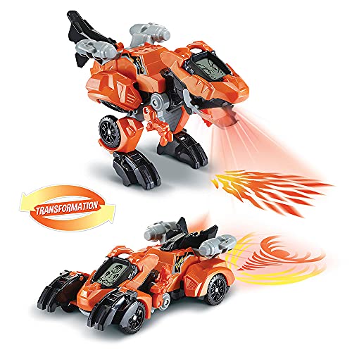 VTech Switch & Go Dinos Fire, Dinosaurier mit Sound Furex, der Super T-Rex, 2-in-1-Spielzeug, umbaubar in Rennauto, leuchtende Projektionen, Geschenk für Kinder ab 4 Jahren – Inhalt in Französisch von Vtech